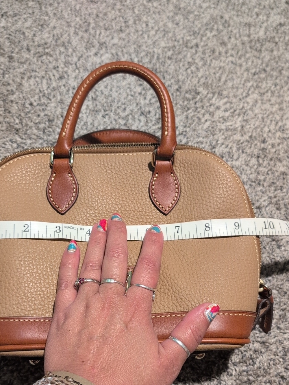 Dooney & Bourke Tan Pebble Leather Satchel with Brown Trim - Picture 7 of 8